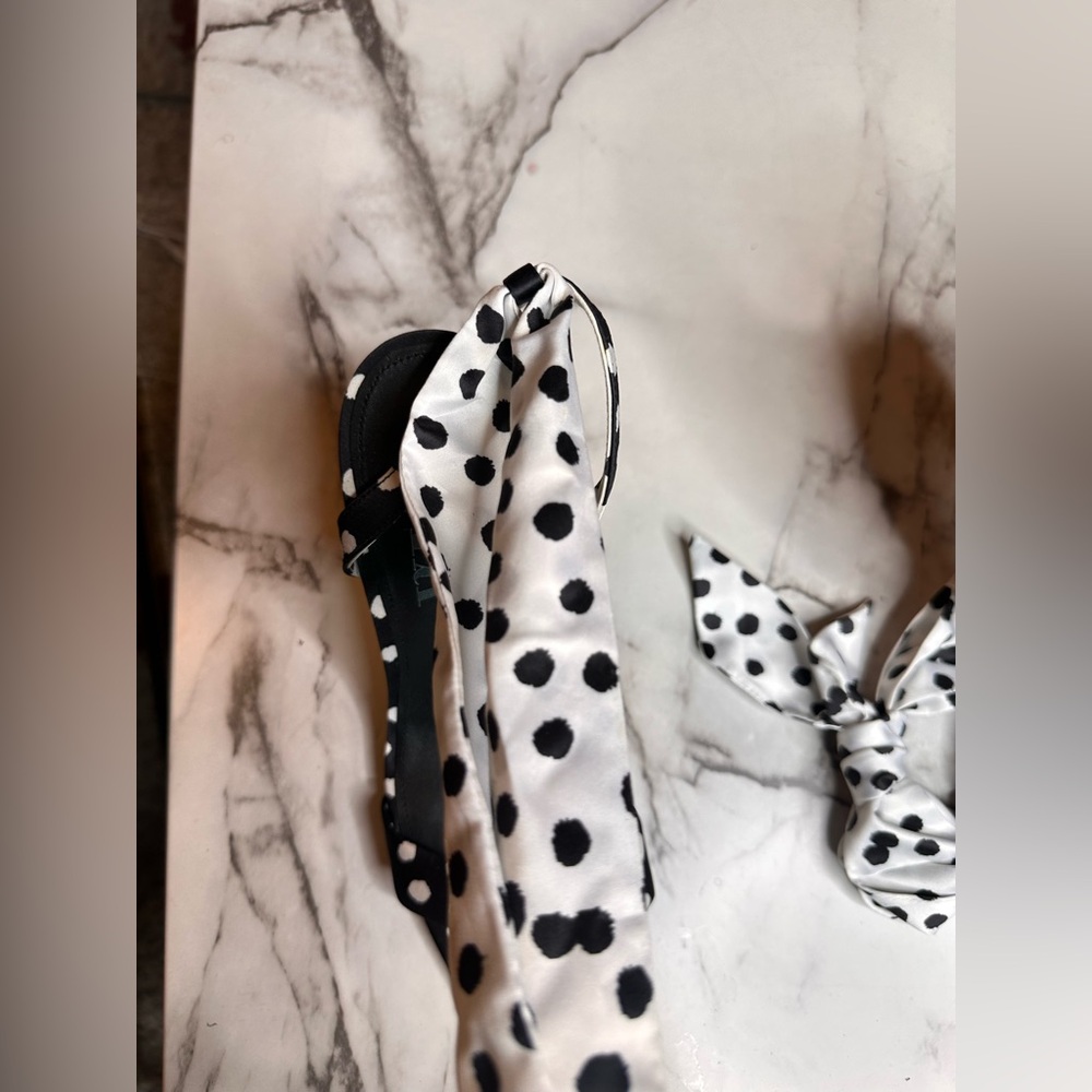 Zara Polka Dot High Heel Ankle Wrap Sandals, Size 11 - Picture 9 of 12